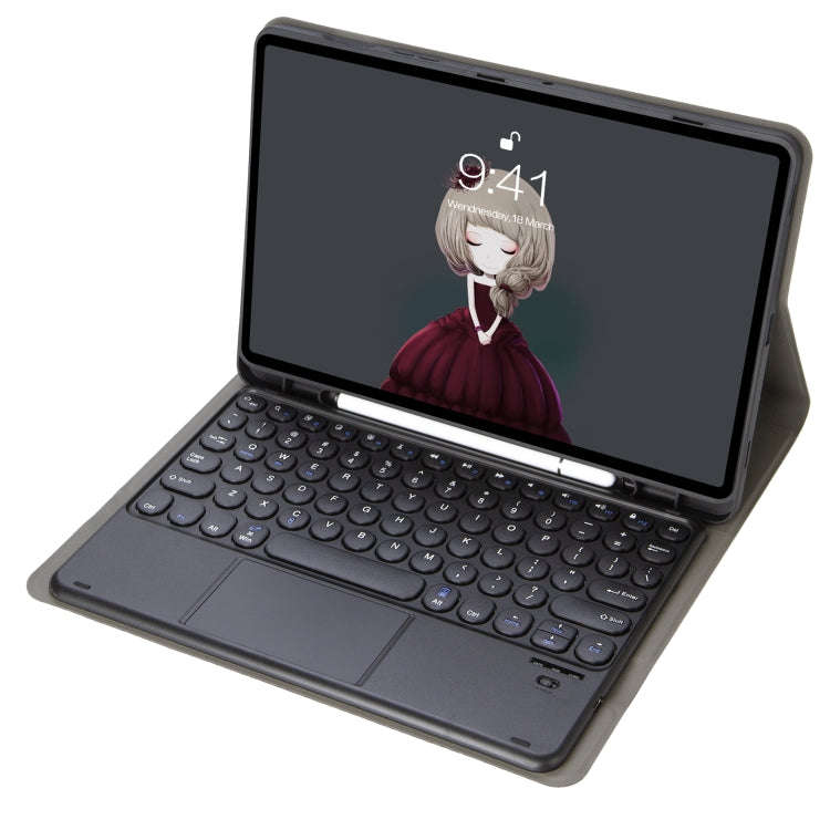 YA098B-A Detachable Lambskin Texture Round Keycap Bluetooth Keyboard Leather Case with Touch Cont...