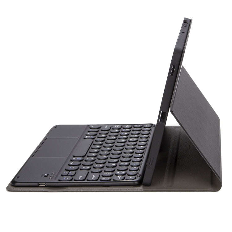 YA098B-A Detachable Lambskin Texture Round Keycap Bluetooth Keyboard Leather Case with Touch Cont...
