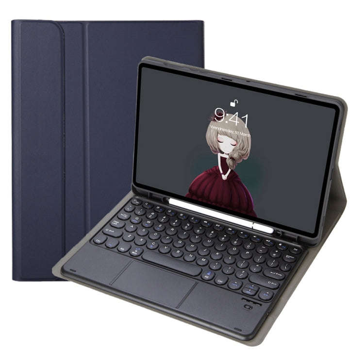 YA098B-A Detachable Lambskin Texture Round Keycap Bluetooth Keyboard Leather Case with Touch Cont...
