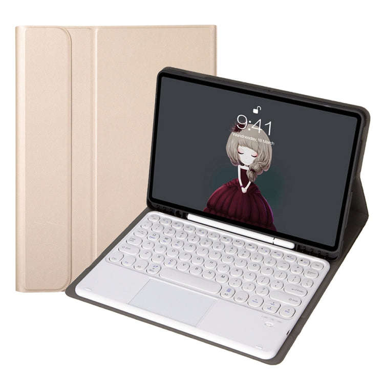 YA098B-A Detachable Lambskin Texture Round Keycap Bluetooth Keyboard Leather Case with Touch Cont...