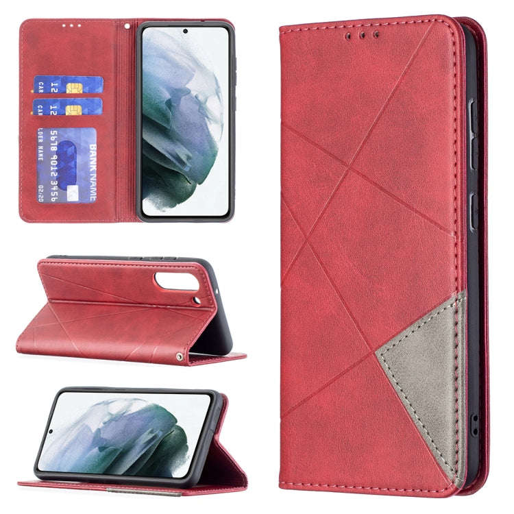 Rhombus Texture Horizontal Flip Magnetic Leather Case with Holder & Card Slots & Wallet, For Sams...