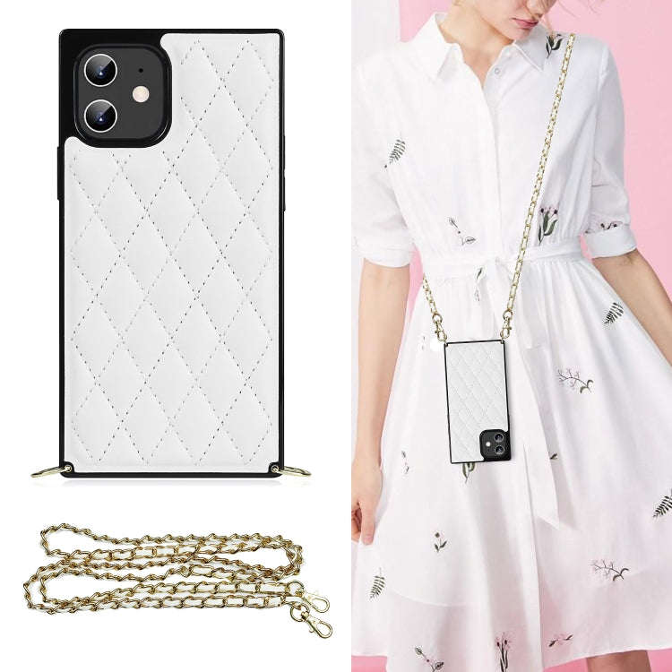 Elegant Rhombic Pattern Microfiber Leather +TPU Shockproof Case with Crossbody Strap Chain, For i...