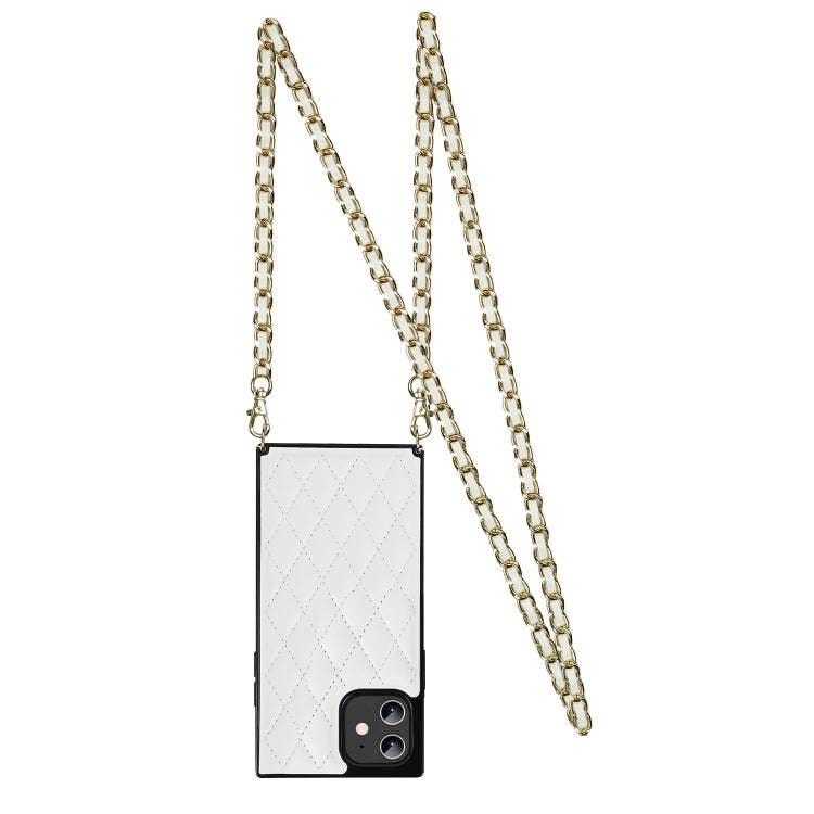 Elegant Rhombic Pattern Microfiber Leather +TPU Shockproof Case with Crossbody Strap Chain, For i...
