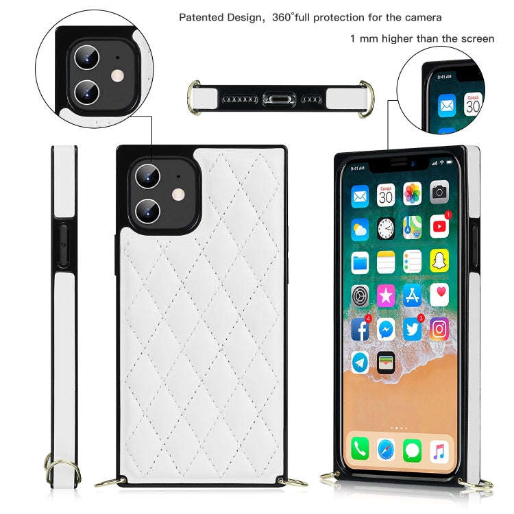 Elegant Rhombic Pattern Microfiber Leather +TPU Shockproof Case with Crossbody Strap Chain, For i...