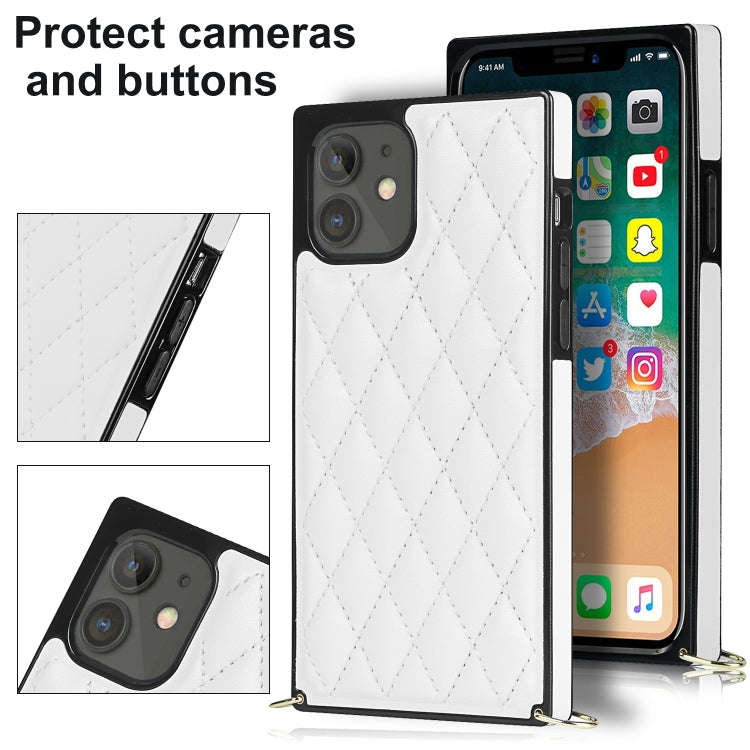 Elegant Rhombic Pattern Microfiber Leather +TPU Shockproof Case with Crossbody Strap Chain, For i...