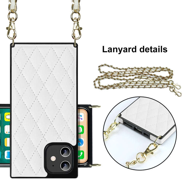 Elegant Rhombic Pattern Microfiber Leather +TPU Shockproof Case with Crossbody Strap Chain, For i...
