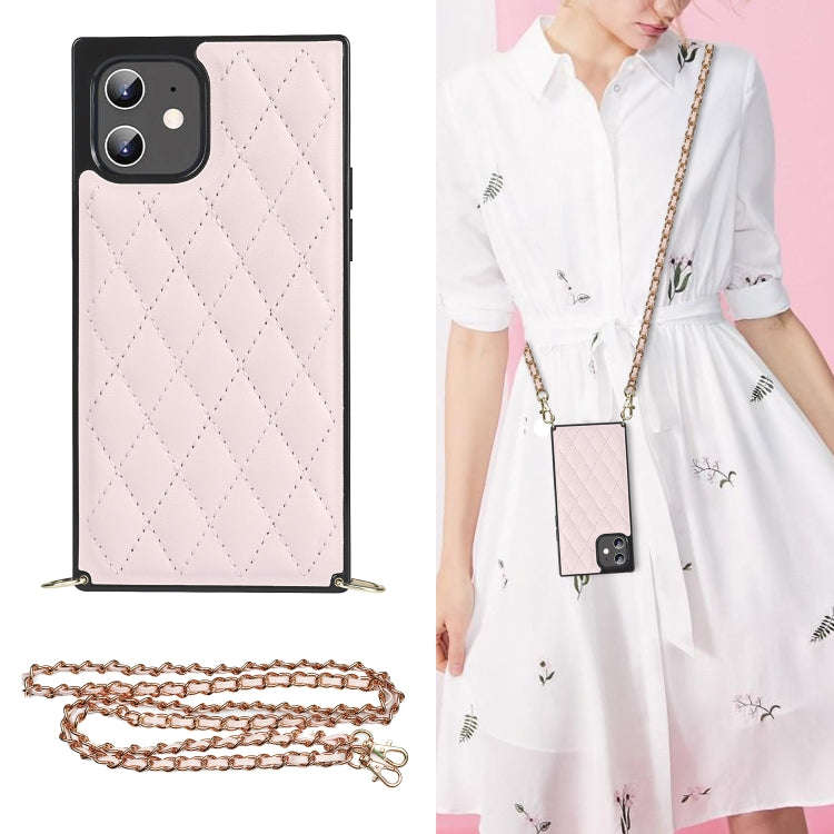 Elegant Rhombic Pattern Microfiber Leather +TPU Shockproof Case with Crossbody Strap Chain, For i...