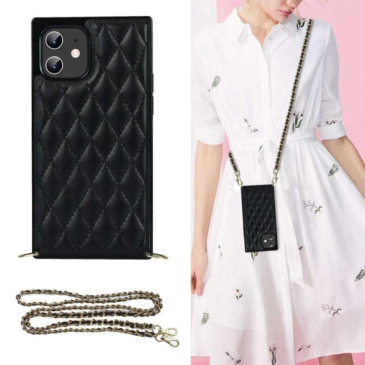 Elegant Rhombic Pattern Microfiber Leather +TPU Shockproof Case with Crossbody Strap Chain, For i...