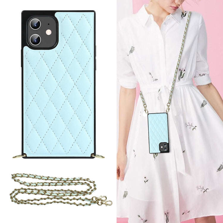 Elegant Rhombic Pattern Microfiber Leather +TPU Shockproof Case with Crossbody Strap Chain, For i...