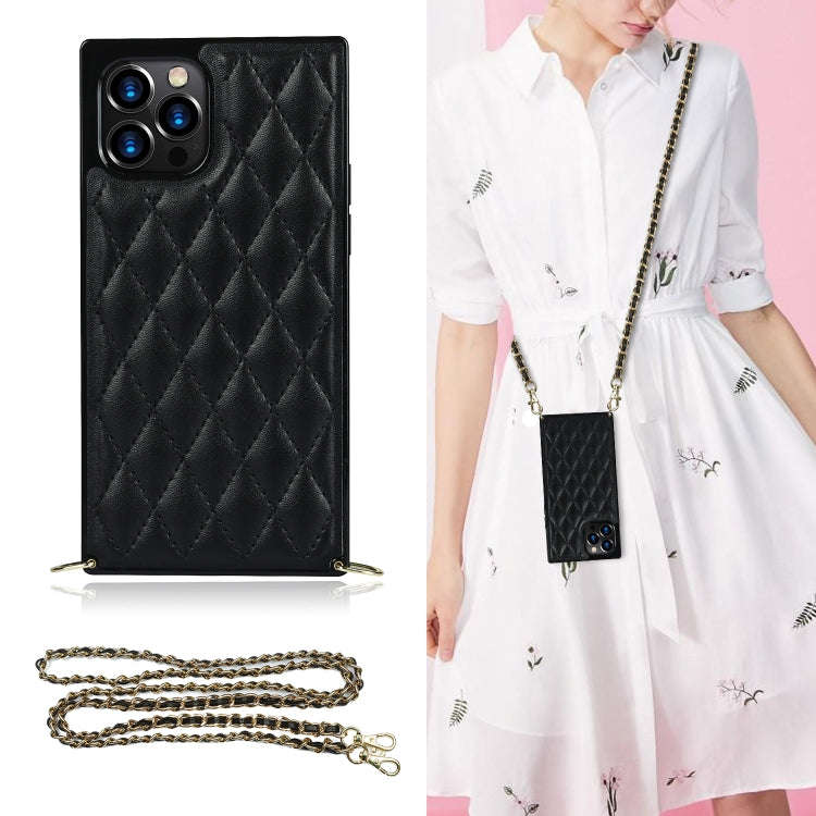 Elegant Rhombic Pattern Microfiber Leather +TPU Shockproof Case with Crossbody Strap Chain, For i...