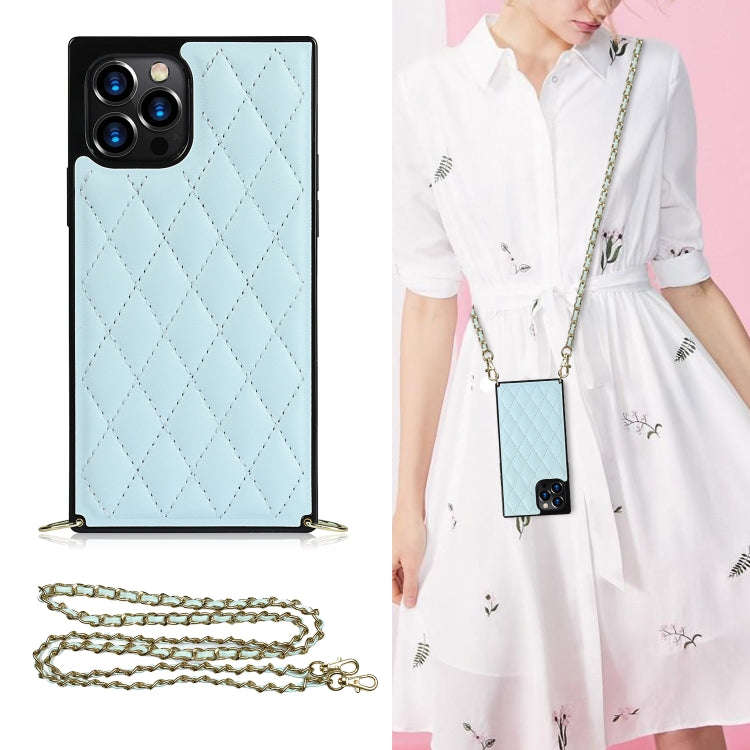 Elegant Rhombic Pattern Microfiber Leather +TPU Shockproof Case with Crossbody Strap Chain, For i...