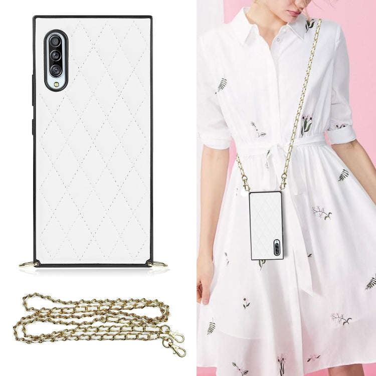 Elegant Rhombic Pattern Microfiber Leather +TPU Shockproof Case with Crossbody Strap Chain, For S...