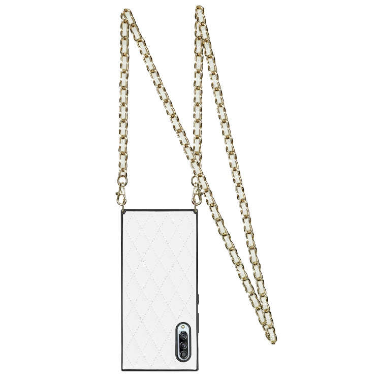 Elegant Rhombic Pattern Microfiber Leather +TPU Shockproof Case with Crossbody Strap Chain, For S...