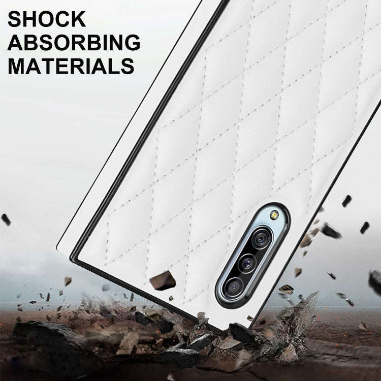 Elegant Rhombic Pattern Microfiber Leather +TPU Shockproof Case with Crossbody Strap Chain, For S...
