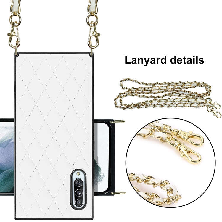 Elegant Rhombic Pattern Microfiber Leather +TPU Shockproof Case with Crossbody Strap Chain, For S...