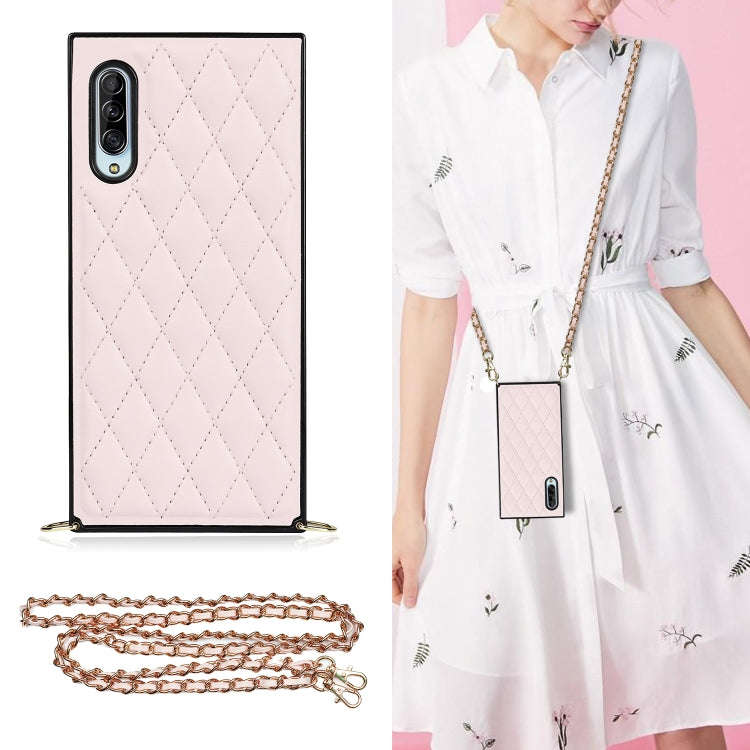 Elegant Rhombic Pattern Microfiber Leather +TPU Shockproof Case with Crossbody Strap Chain, For S...