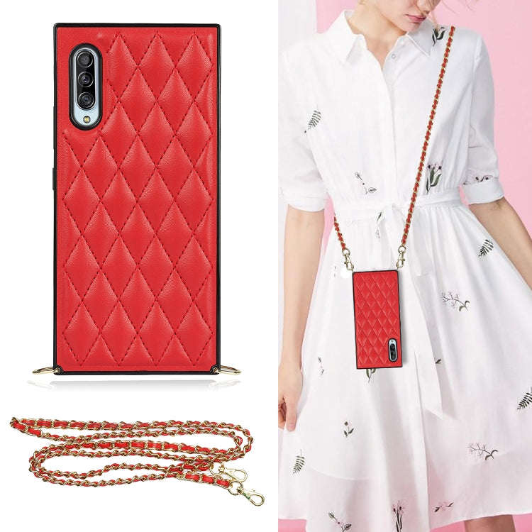 Elegant Rhombic Pattern Microfiber Leather +TPU Shockproof Case with Crossbody Strap Chain, For S...