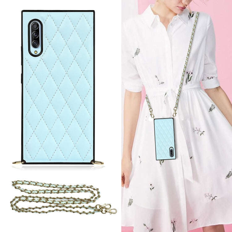 Elegant Rhombic Pattern Microfiber Leather +TPU Shockproof Case with Crossbody Strap Chain, For S...