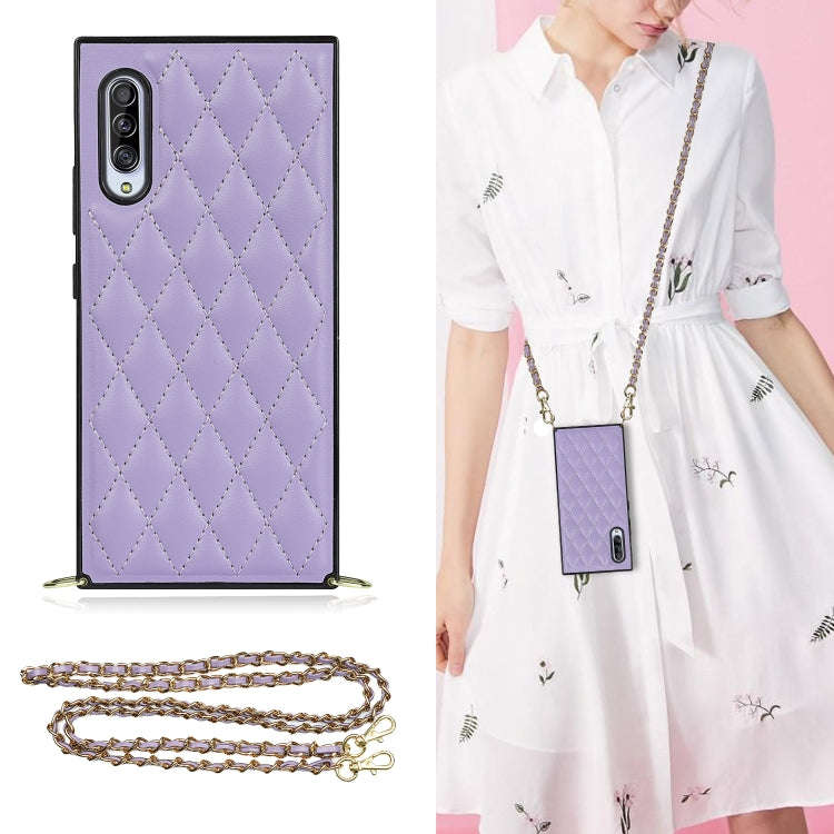 Elegant Rhombic Pattern Microfiber Leather +TPU Shockproof Case with Crossbody Strap Chain, For S...