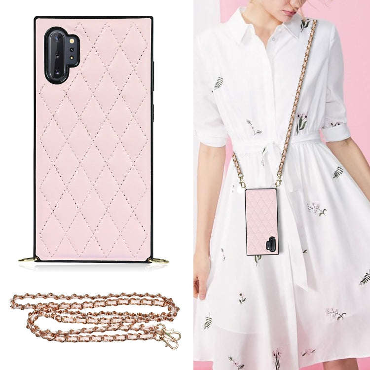 Elegant Rhombic Pattern Microfiber Leather +TPU Shockproof Case with Crossbody Strap Chain, For S...