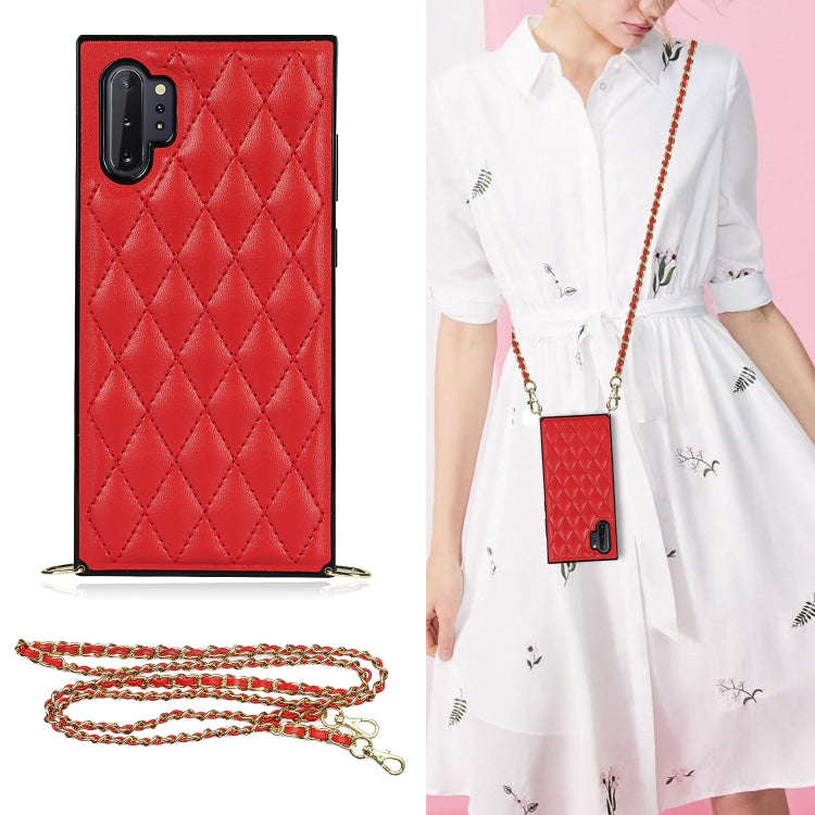 Elegant Rhombic Pattern Microfiber Leather +TPU Shockproof Case with Crossbody Strap Chain, For S...