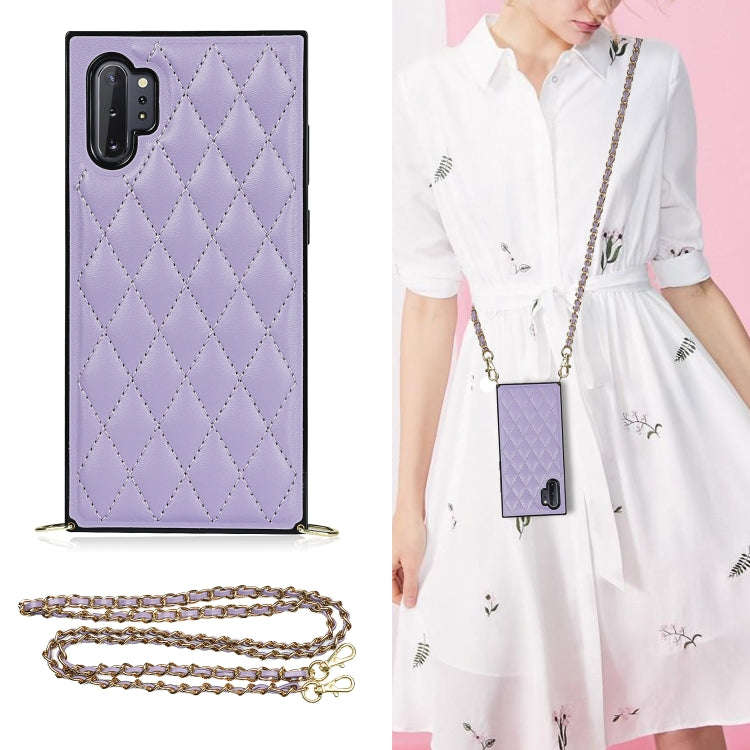 Elegant Rhombic Pattern Microfiber Leather +TPU Shockproof Case with Crossbody Strap Chain, For S...