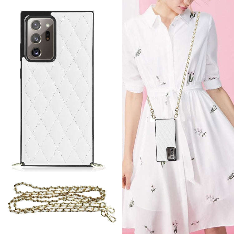 Elegant Rhombic Pattern Microfiber Leather +TPU Shockproof Case with Crossbody Strap Chain, For S...