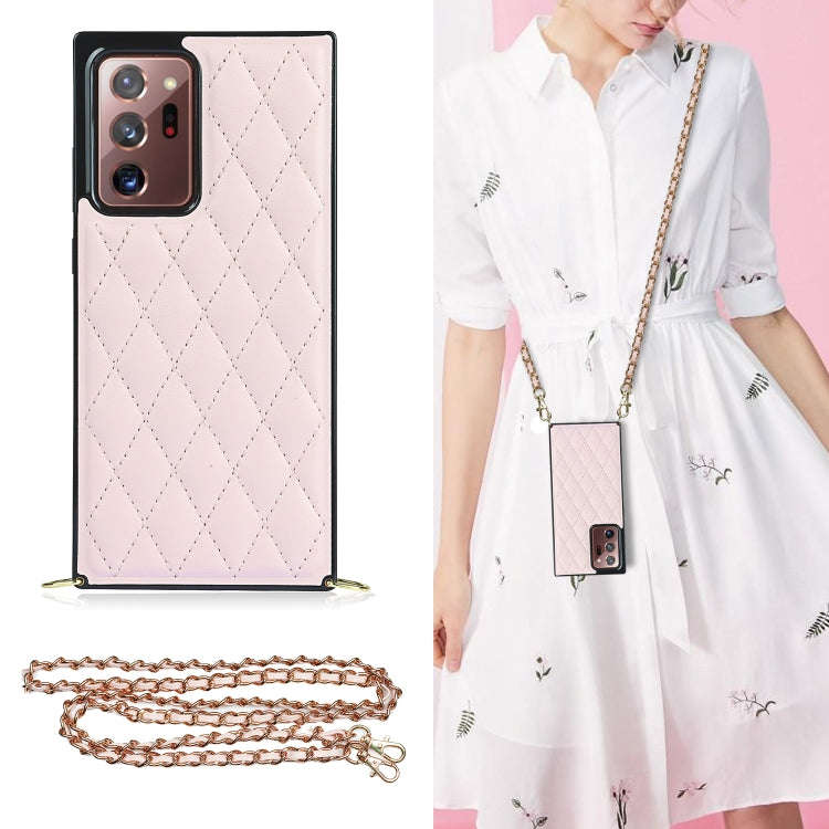 Elegant Rhombic Pattern Microfiber Leather +TPU Shockproof Case with Crossbody Strap Chain, For S...