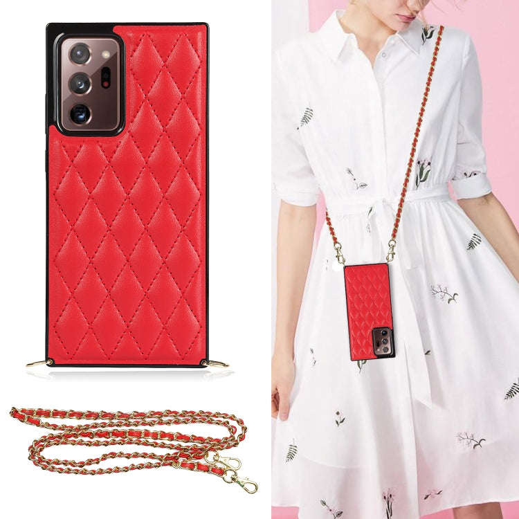 Elegant Rhombic Pattern Microfiber Leather +TPU Shockproof Case with Crossbody Strap Chain, For S...
