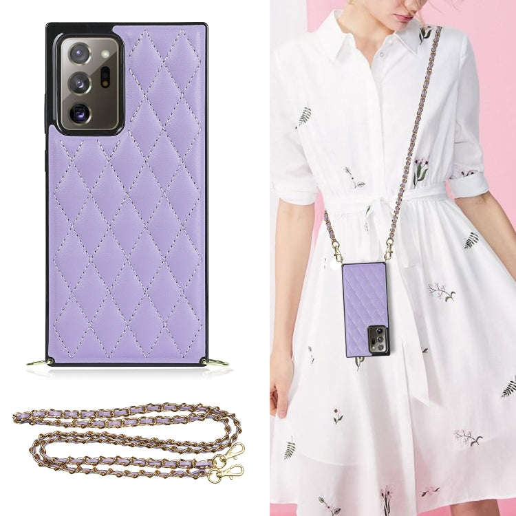 Elegant Rhombic Pattern Microfiber Leather +TPU Shockproof Case with Crossbody Strap Chain, For S...