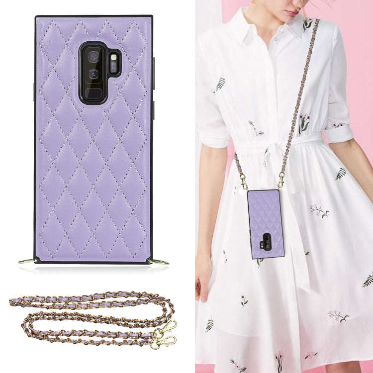 Elegant Rhombic Pattern Microfiber Leather +TPU Shockproof Case with Crossbody Strap Chain, For S...
