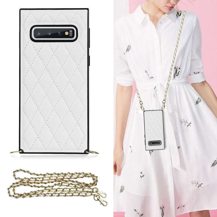 Elegant Rhombic Pattern Microfiber Leather +TPU Shockproof Case with Crossbody Strap Chain, For S...