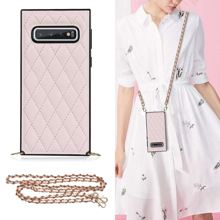 Elegant Rhombic Pattern Microfiber Leather +TPU Shockproof Case with Crossbody Strap Chain, For S...