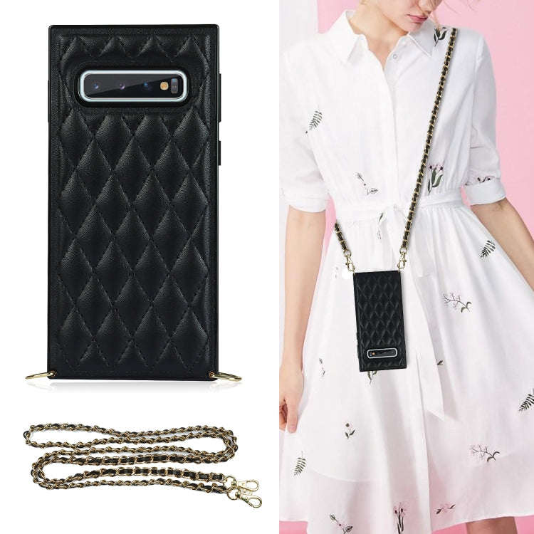 Elegant Rhombic Pattern Microfiber Leather +TPU Shockproof Case with Crossbody Strap Chain, For S...
