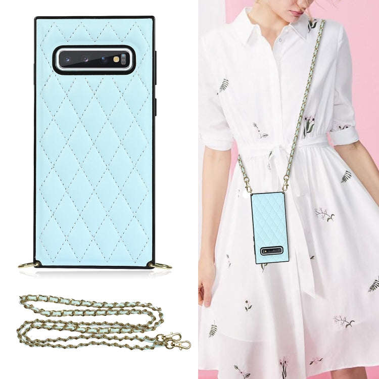 Elegant Rhombic Pattern Microfiber Leather +TPU Shockproof Case with Crossbody Strap Chain, For S...