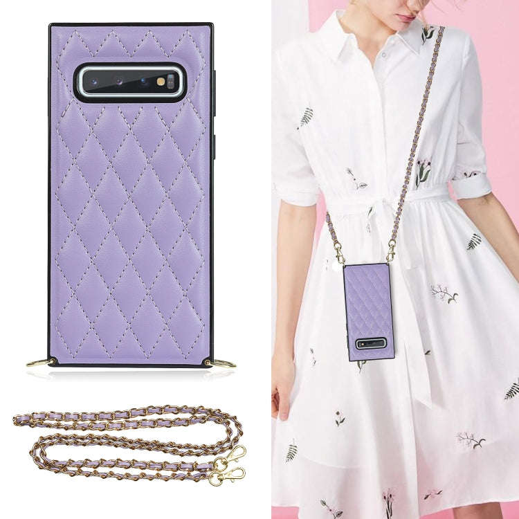 Elegant Rhombic Pattern Microfiber Leather +TPU Shockproof Case with Crossbody Strap Chain, For S...