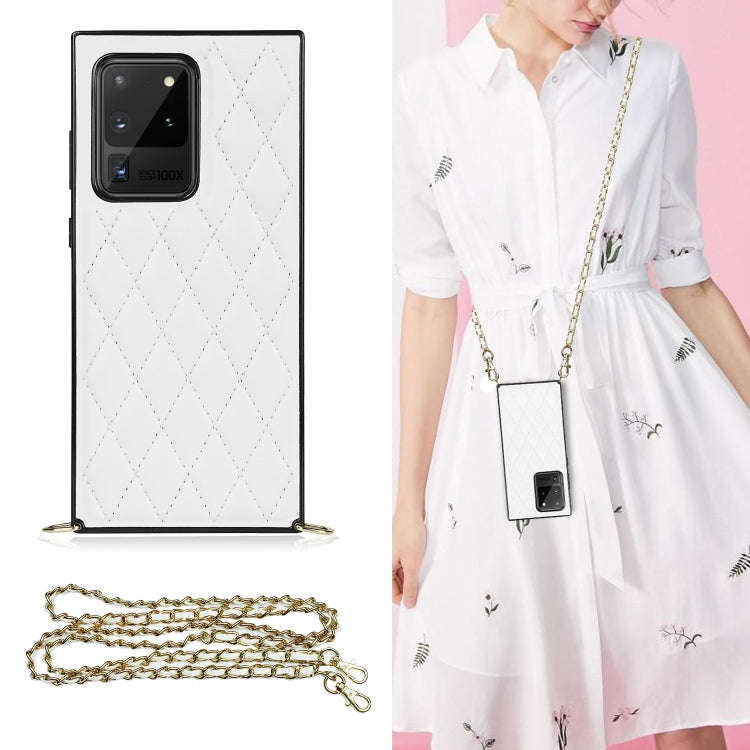 Elegant Rhombic Pattern Microfiber Leather +TPU Shockproof Case with Crossbody Strap Chain, For S...