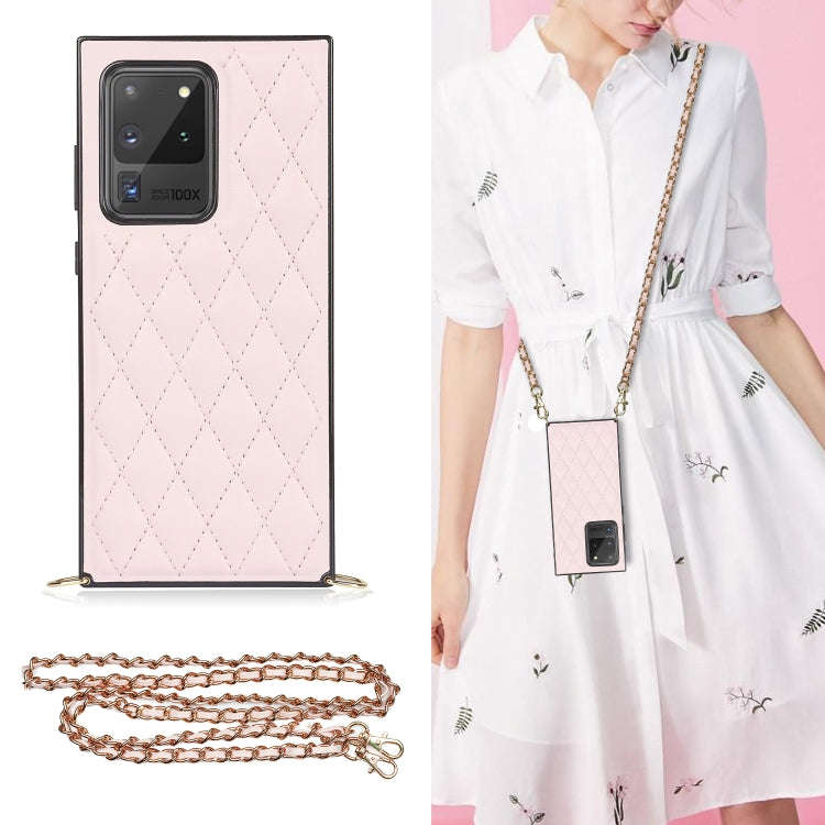 Elegant Rhombic Pattern Microfiber Leather +TPU Shockproof Case with Crossbody Strap Chain, For S...