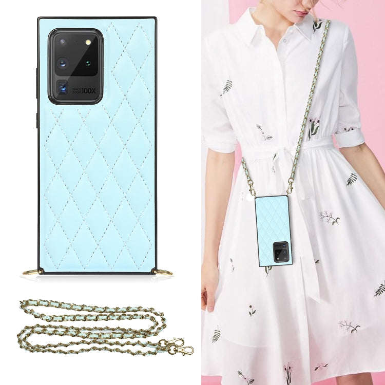 Elegant Rhombic Pattern Microfiber Leather +TPU Shockproof Case with Crossbody Strap Chain, For S...