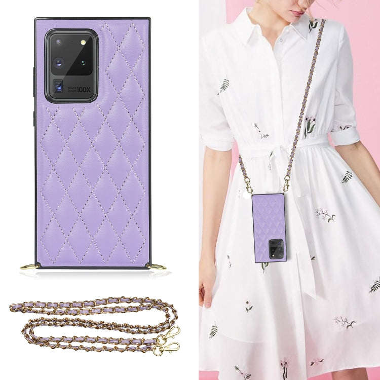 Elegant Rhombic Pattern Microfiber Leather +TPU Shockproof Case with Crossbody Strap Chain, For S...