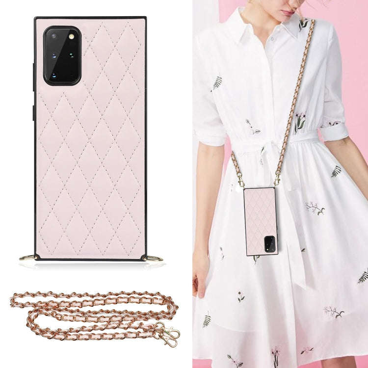 Elegant Rhombic Pattern Microfiber Leather +TPU Shockproof Case with Crossbody Strap Chain, For S...