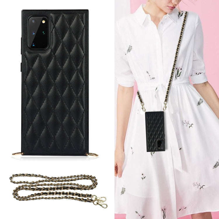 Elegant Rhombic Pattern Microfiber Leather +TPU Shockproof Case with Crossbody Strap Chain, For S...