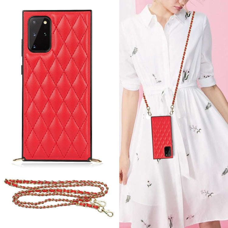 Elegant Rhombic Pattern Microfiber Leather +TPU Shockproof Case with Crossbody Strap Chain, For S...