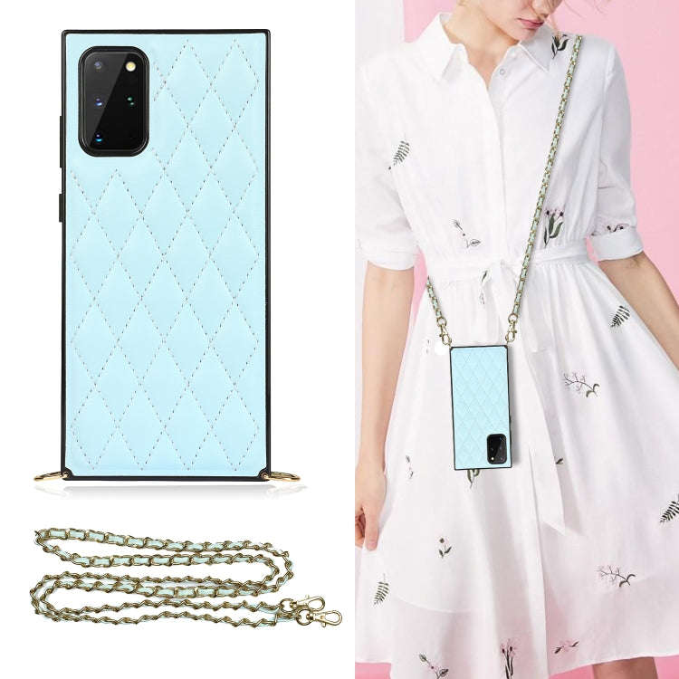 Elegant Rhombic Pattern Microfiber Leather +TPU Shockproof Case with Crossbody Strap Chain, For S...