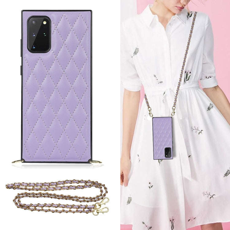 Elegant Rhombic Pattern Microfiber Leather +TPU Shockproof Case with Crossbody Strap Chain, For S...