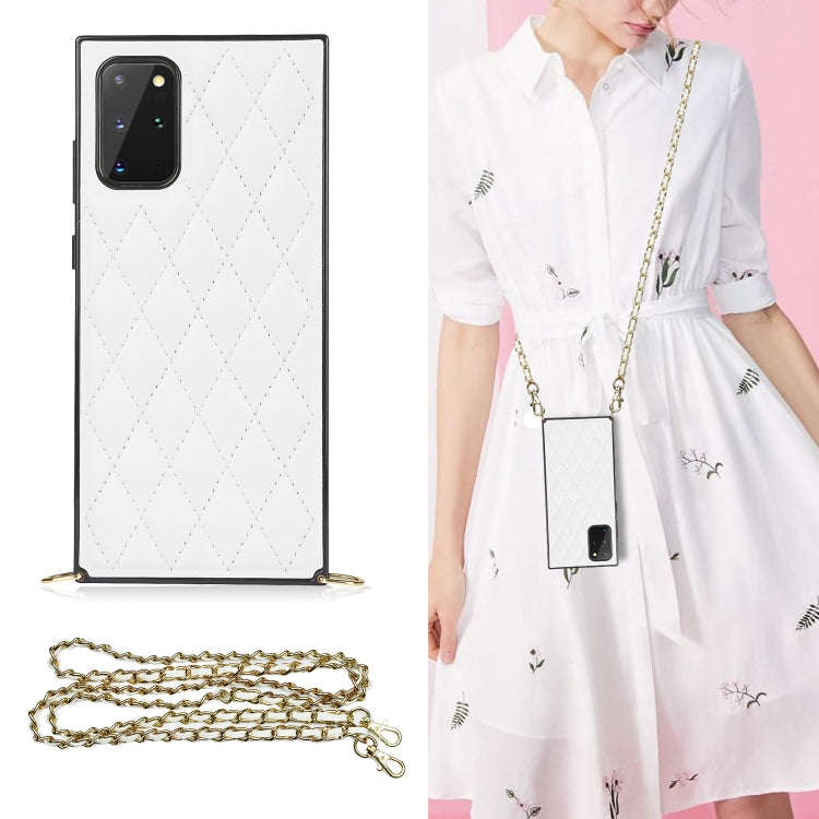 Elegant Rhombic Pattern Microfiber Leather +TPU Shockproof Case with Crossbody Strap Chain, For S...