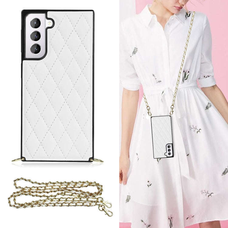 Elegant Rhombic Pattern Microfiber Leather +TPU Shockproof Case with Crossbody Strap Chain, For S...