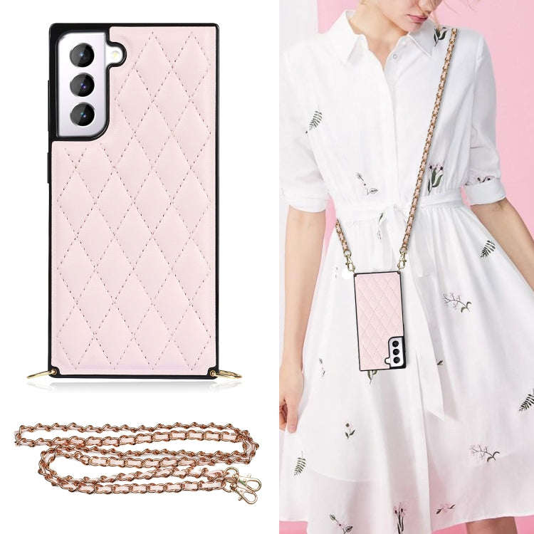 Elegant Rhombic Pattern Microfiber Leather +TPU Shockproof Case with Crossbody Strap Chain, For S...