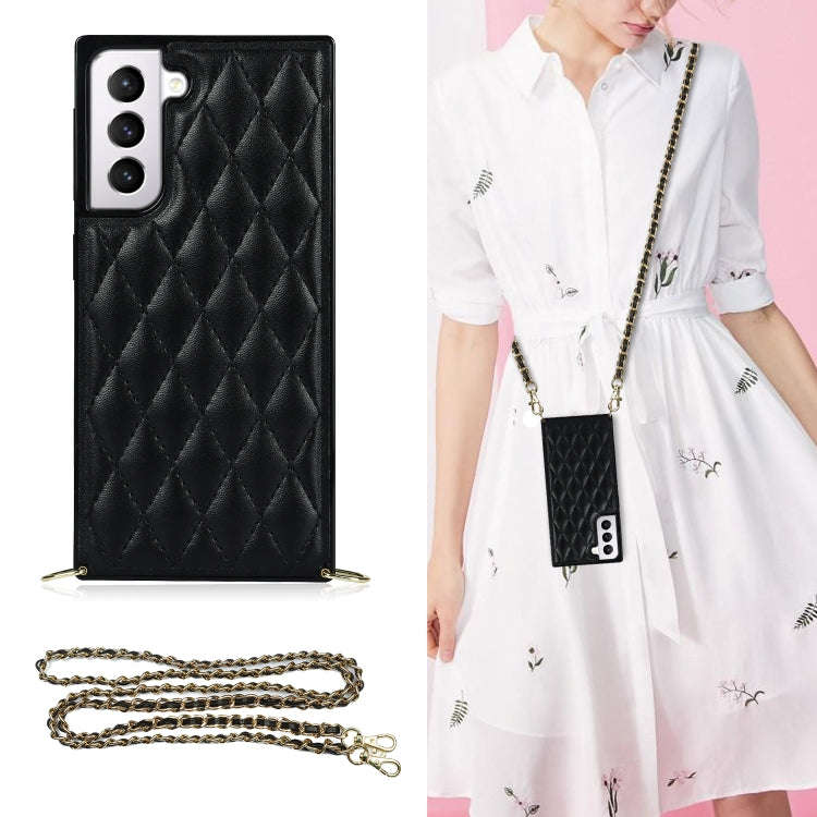 Elegant Rhombic Pattern Microfiber Leather +TPU Shockproof Case with Crossbody Strap Chain, For S...