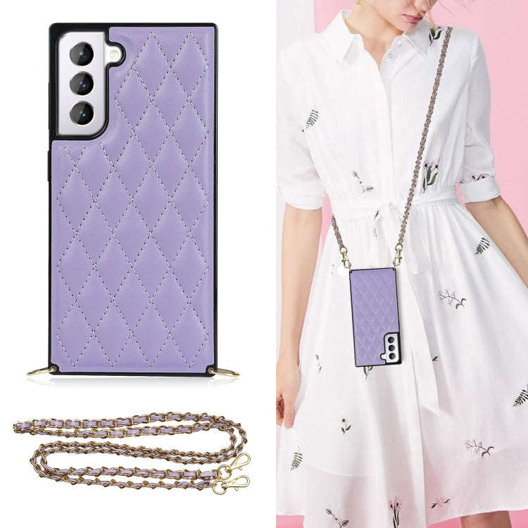 Elegant Rhombic Pattern Microfiber Leather +TPU Shockproof Case with Crossbody Strap Chain, For S...